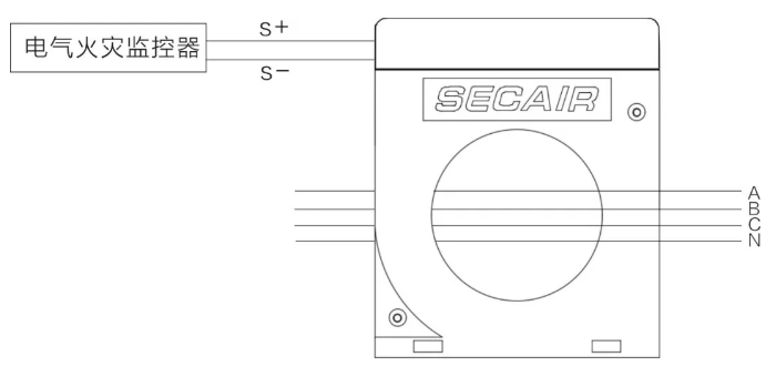 J-SCM41(160)剩余電流式<a href=http://www.cqymw.cn/dianqihuozai/ target=_blank class=infotextkey>電氣火災(zāi)監(jiān)控</a>探測器接線圖
